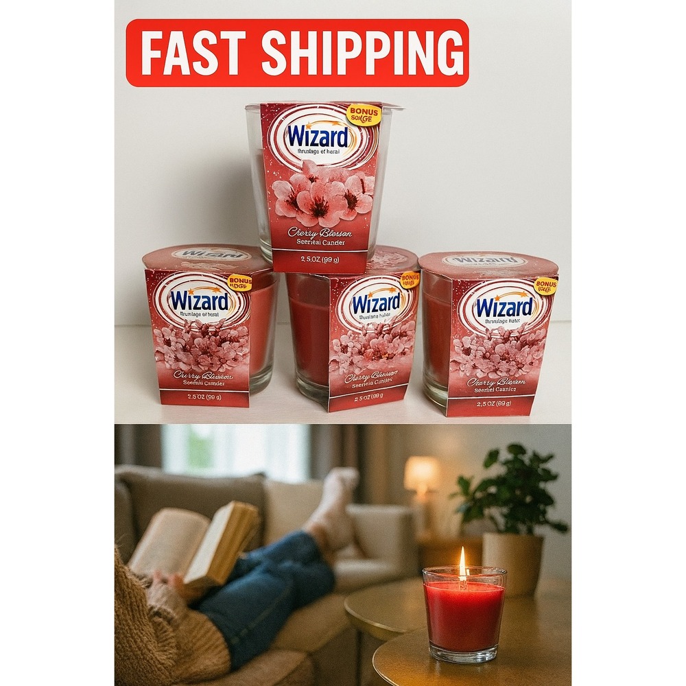 4 x Wizard Odor-Neutralizing Candles 3.5 oz  2 Cherry Blossom + 2 Blossom Breeze